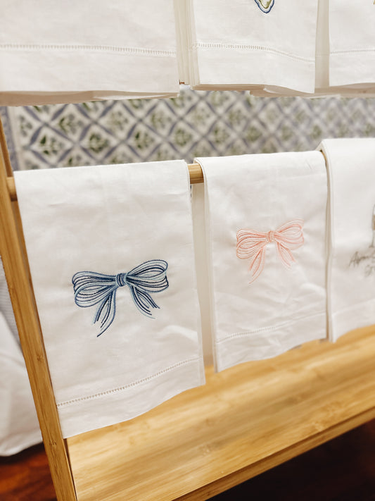 Multicolor Blue Bow Linen Tea Towel