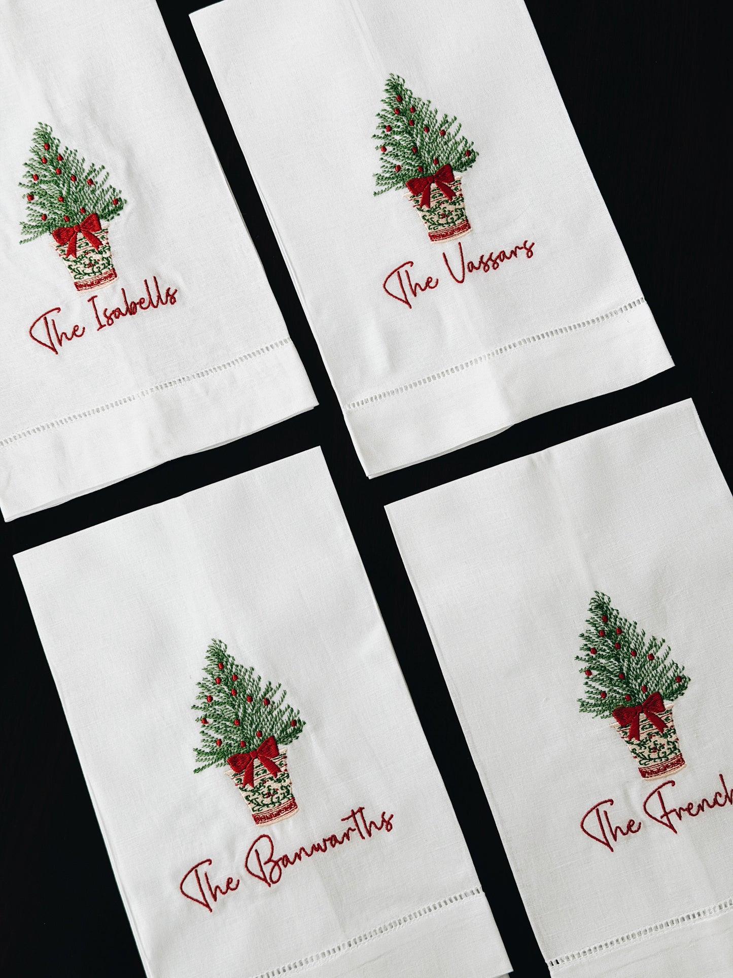 Christmas Tree in Planter Linen Tea Towel