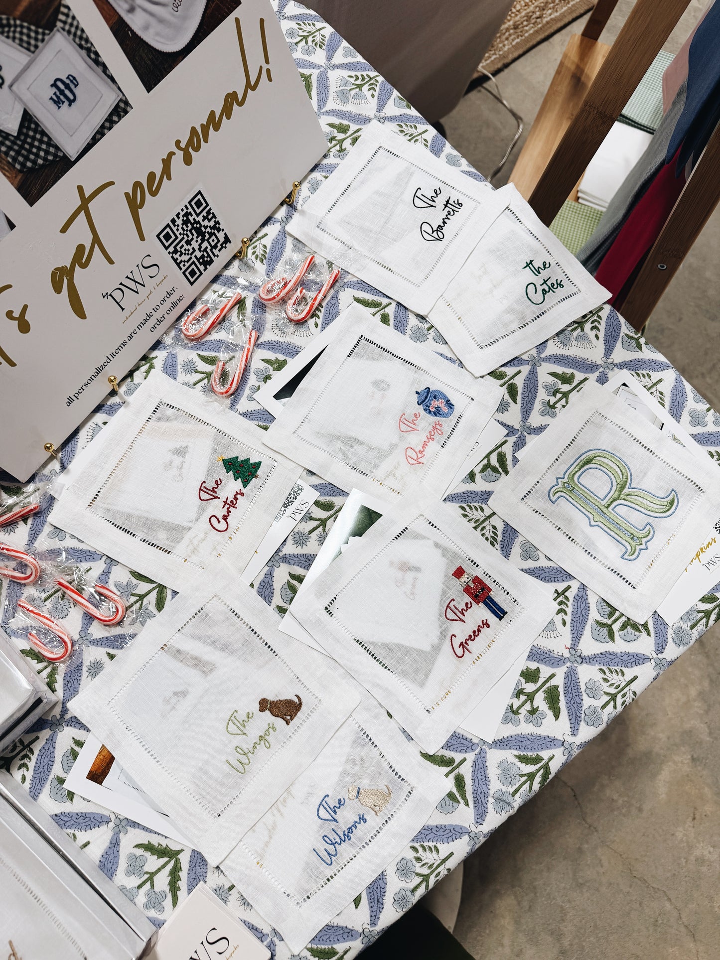 Christmas Tree with Last Name Linen Cocktail Napkins