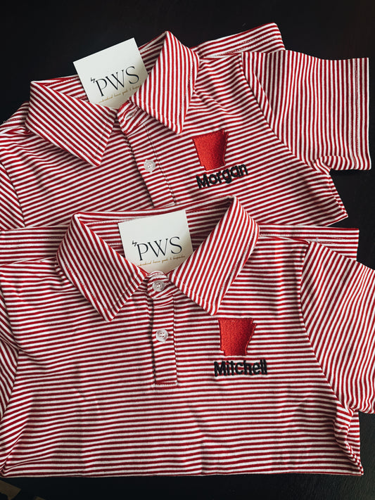 Arkansas Icons Red Striped Toddler Polo