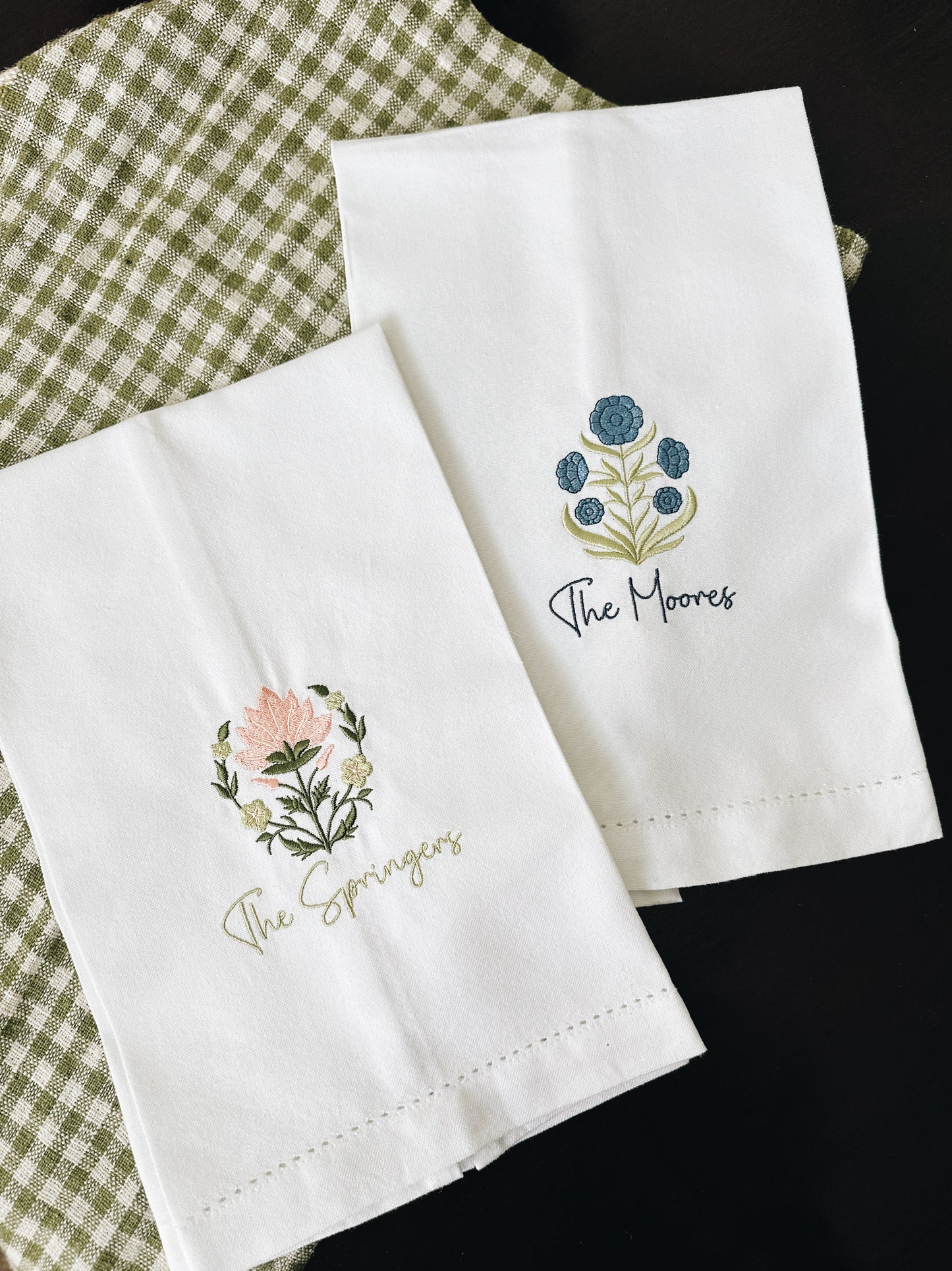 Simple Block Print Flower Tea Towel - Personalization Optional