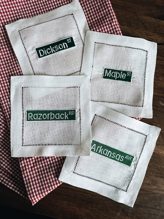 Fayetteville Street Signs Linen Cocktail Napkins