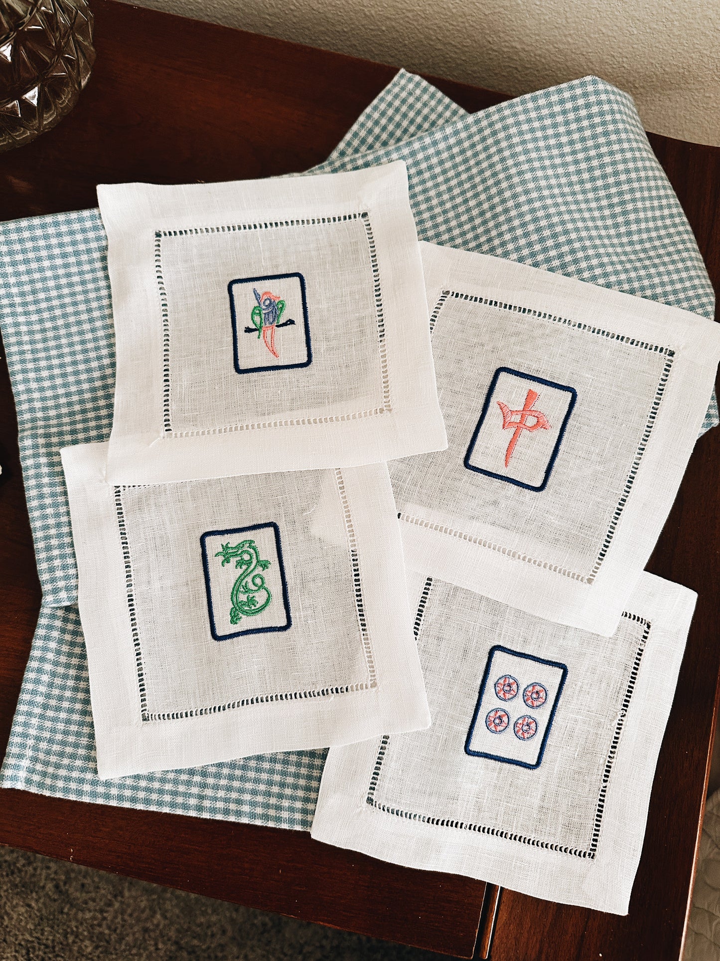 Mahjong Tile Linen Cocktail Napkins