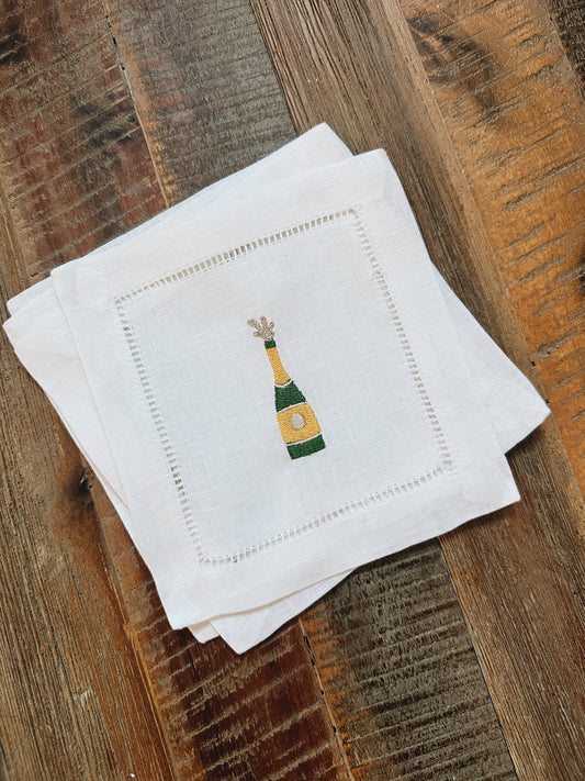 Champagne Bottle Linen Cocktail Napkins