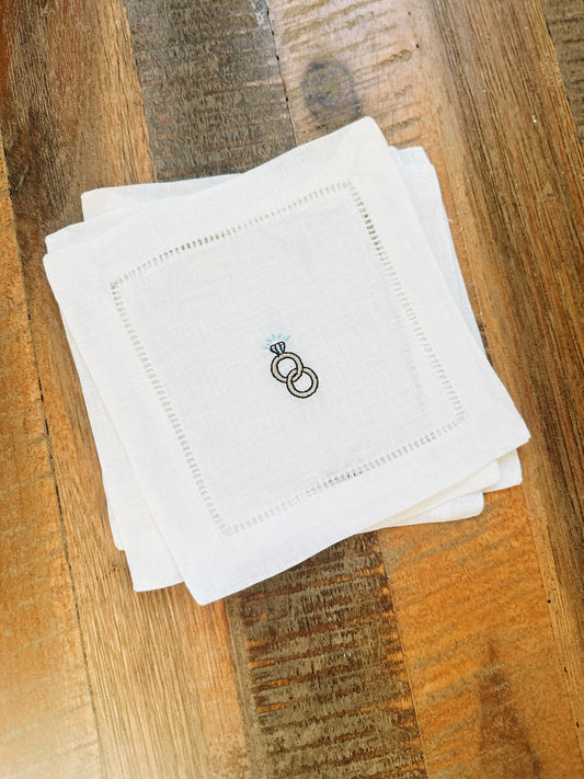 Engagement Rings Linen Cocktail Napkins