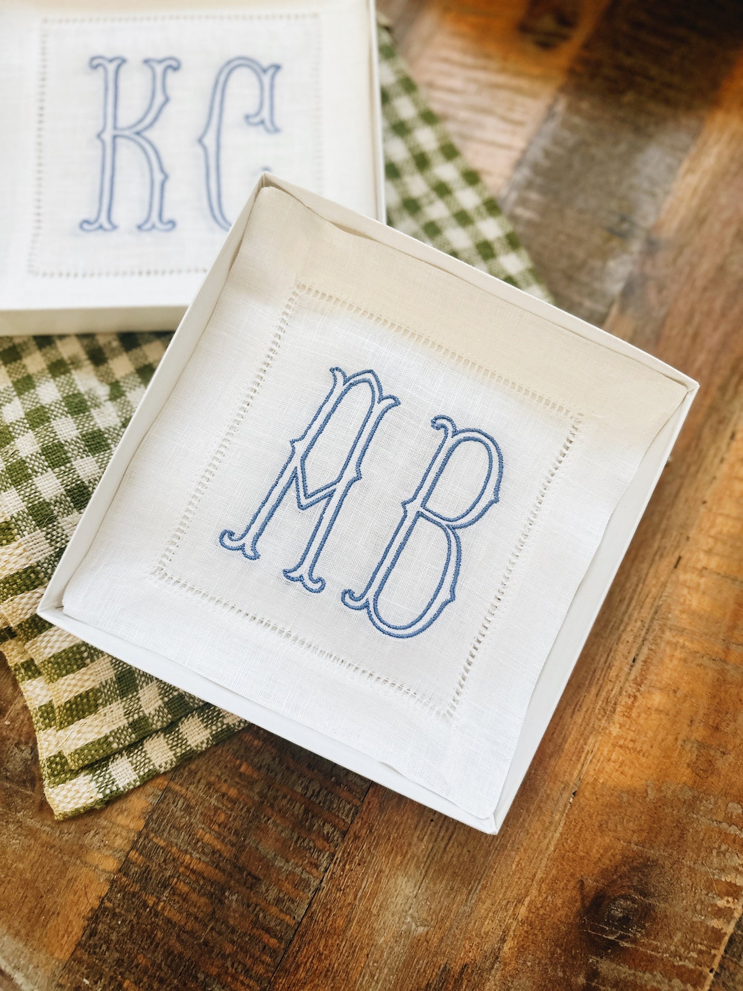 Two Letter Linen Cocktail Napkins - Barrett
