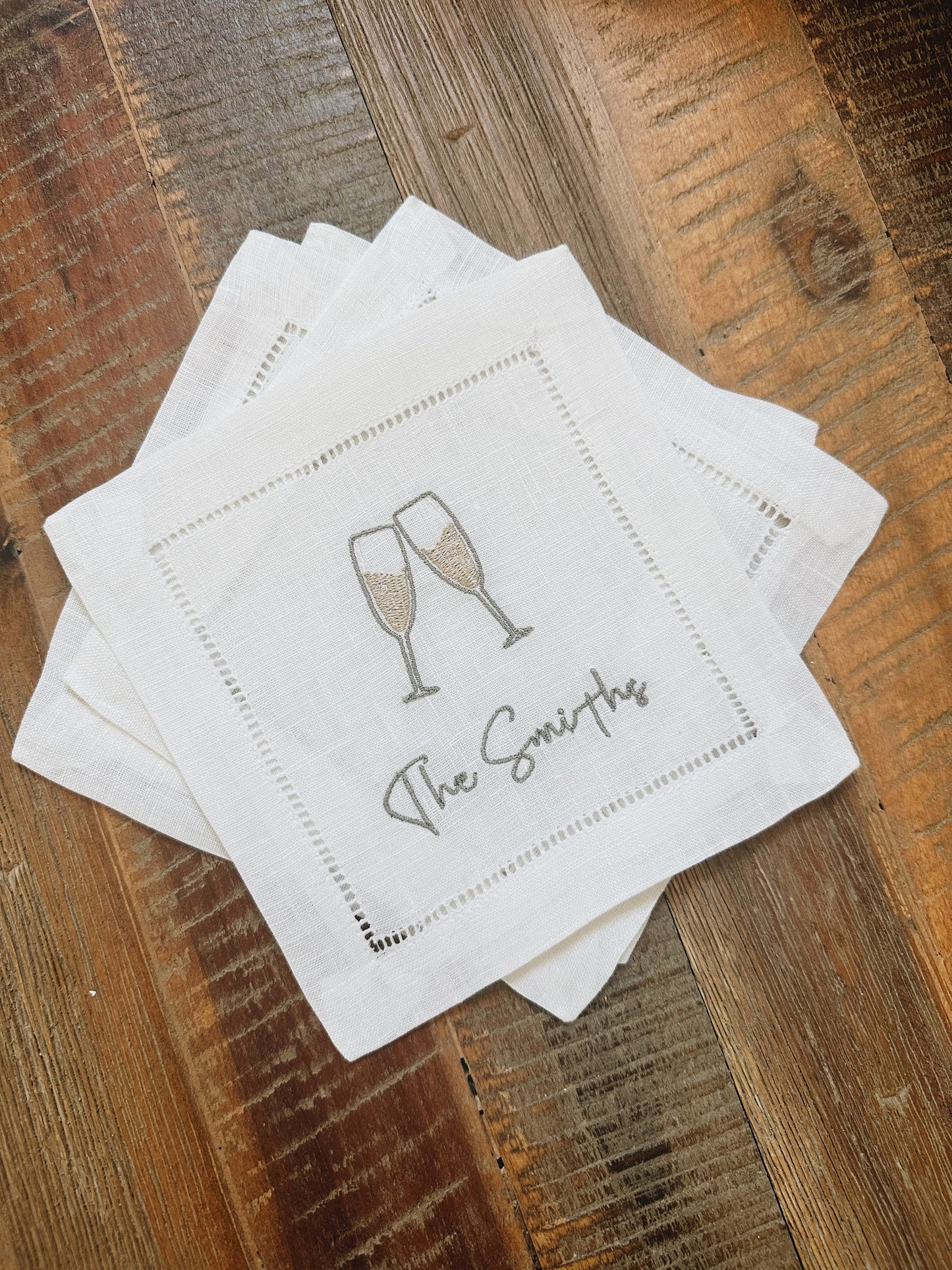 Personalized Champagne Flutes Linen Cocktail Napkins - Last Name