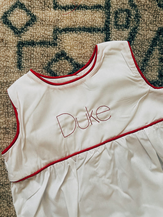 White Bubble Onesie With Red Trim