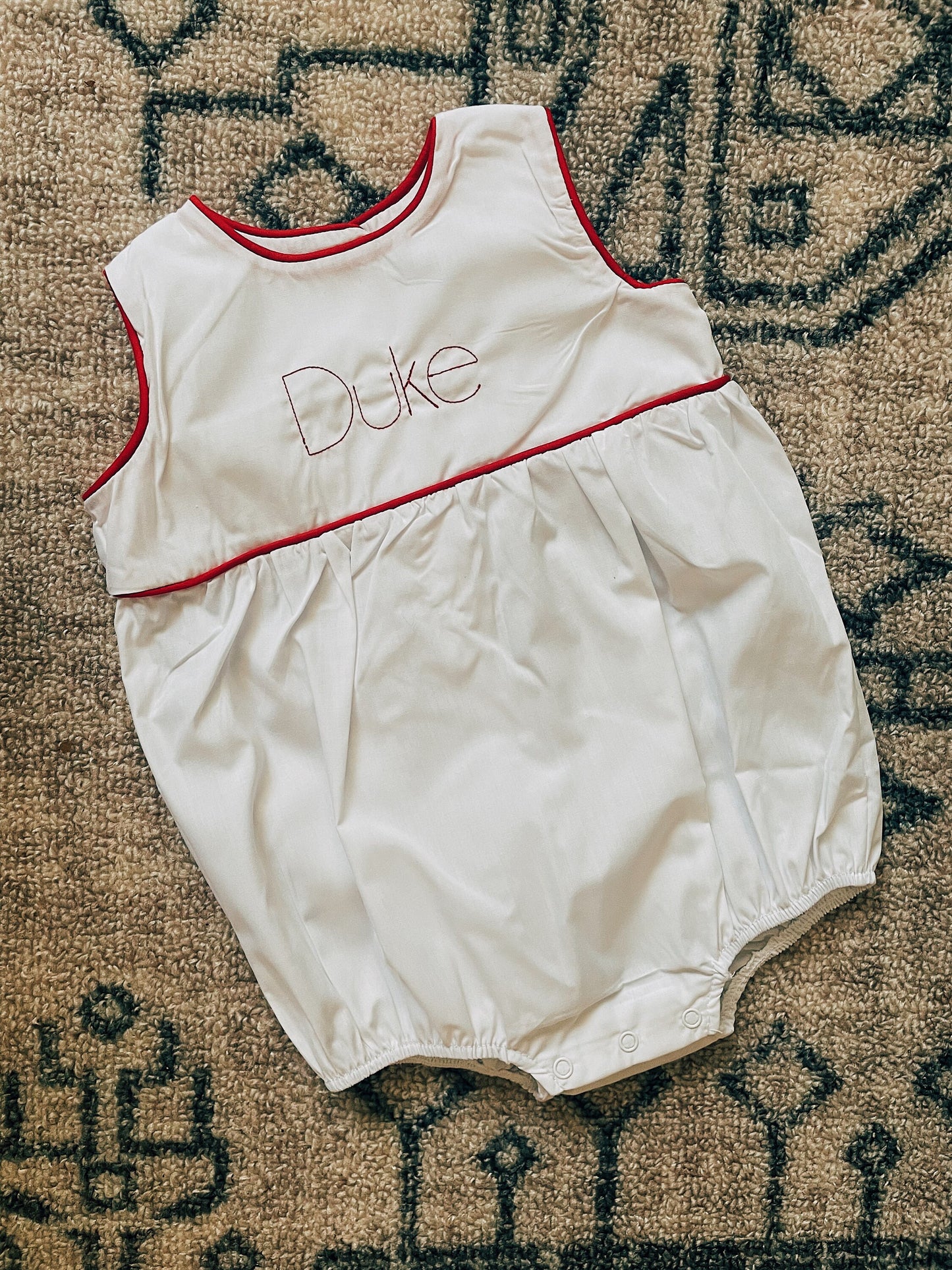 White Bubble Onesie With Red Trim