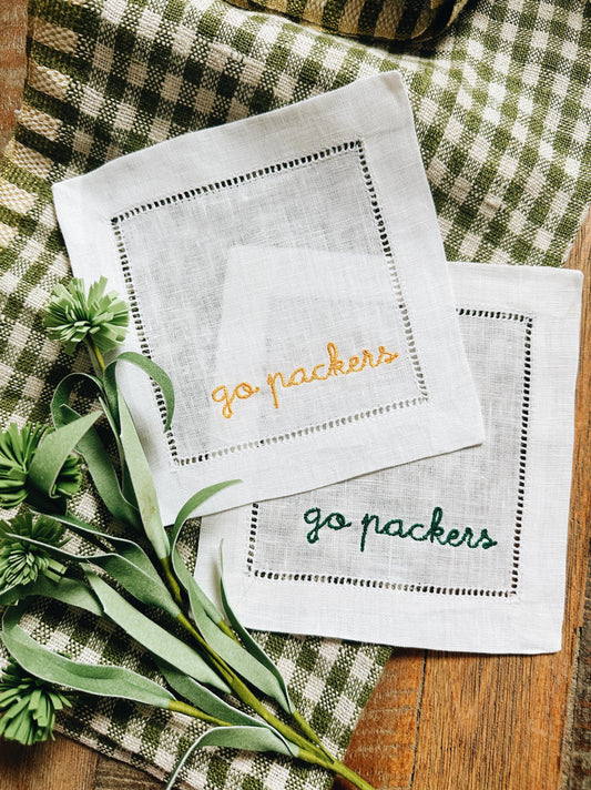 Go Packers Green Bay Linen Cocktail Napkins